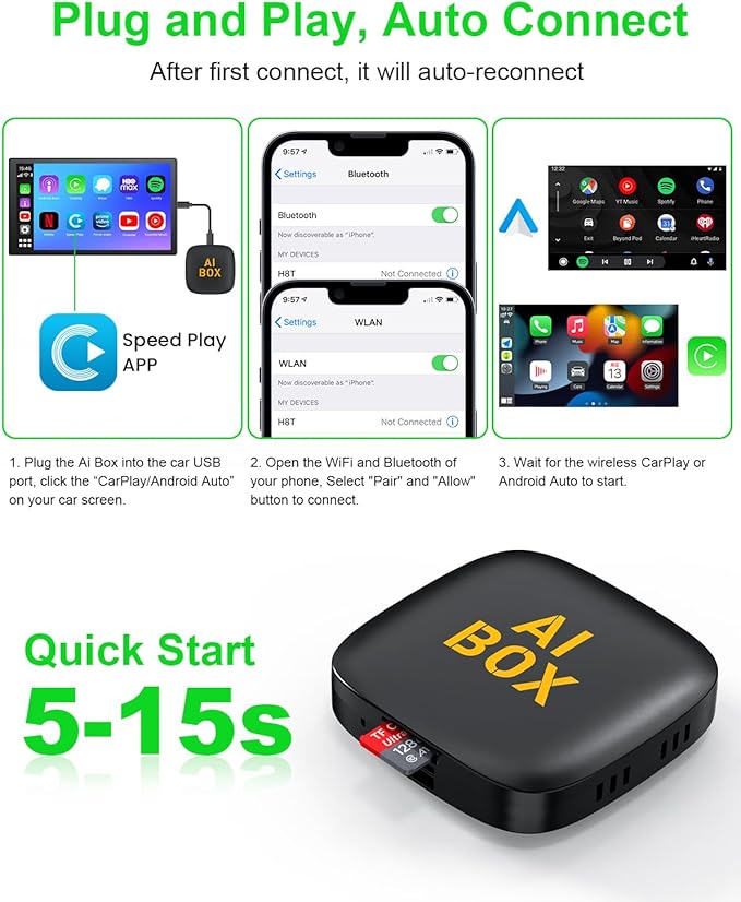 5 in 1 Wireless CarPlay Adapter and Android Auto Adapter Support Netflix/YouTube - CarPlay Ai Box Convert CarPlay Dongle TF Card/U Disk Magic Link for OEM Wired CarPlay/Android Auto Cars