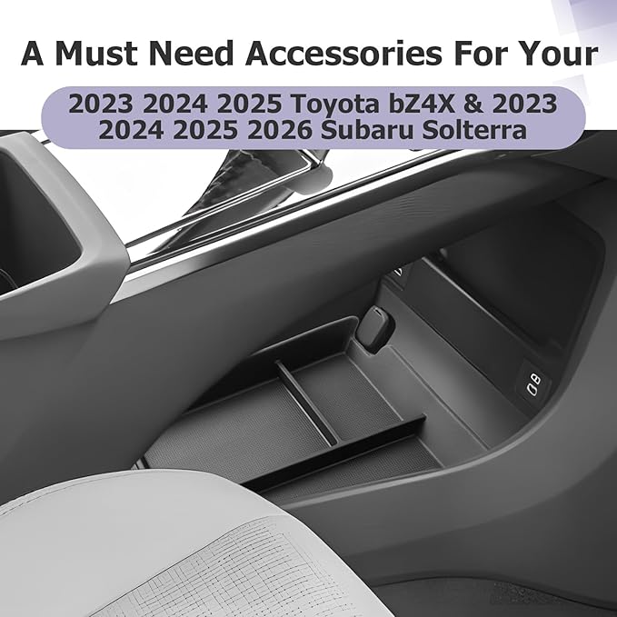 LUWU Lower Console Organizer Compatible with 2023 2024 2025 Toyota bZ4X & 2023 2024 2025 Subaru Solterra Accessories Armrest Console Secondary Storage Box Insert Tray Silicon Material Black