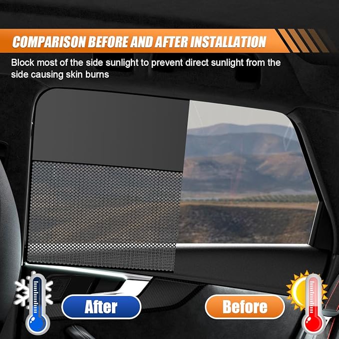Car Rear Side Window Sunshade, Magnetic Automotive Windshield Privacy Curtain with Half Shade, Mesh Sun Protection Cover Blocks Heat, Glare, UV Rays for Driver Passenger (Rear)