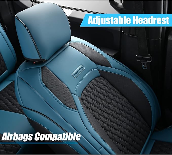 Coverado Wrangler JK Seat Covers for Jeep, Full Coverage Front Waterproof Leather for Cars Automotive Truck Custom Fit for 2008-2012 Jeep Wrangler 2-Door/4-Door (Blue)