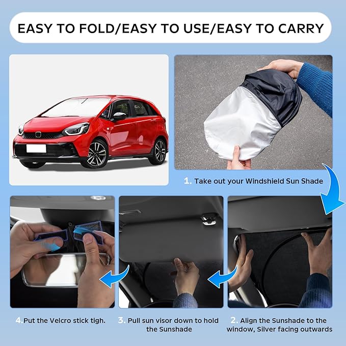 Sun Shade Sunshade for Honda Fit 2007-2024 2025 Windshield Cover, 4-Layers Sun Shield 250T Silver Coating Sun Visor for Fit EX EXL Sport Engine Foldable Window Shade Blocks UV Rays Car Accessories