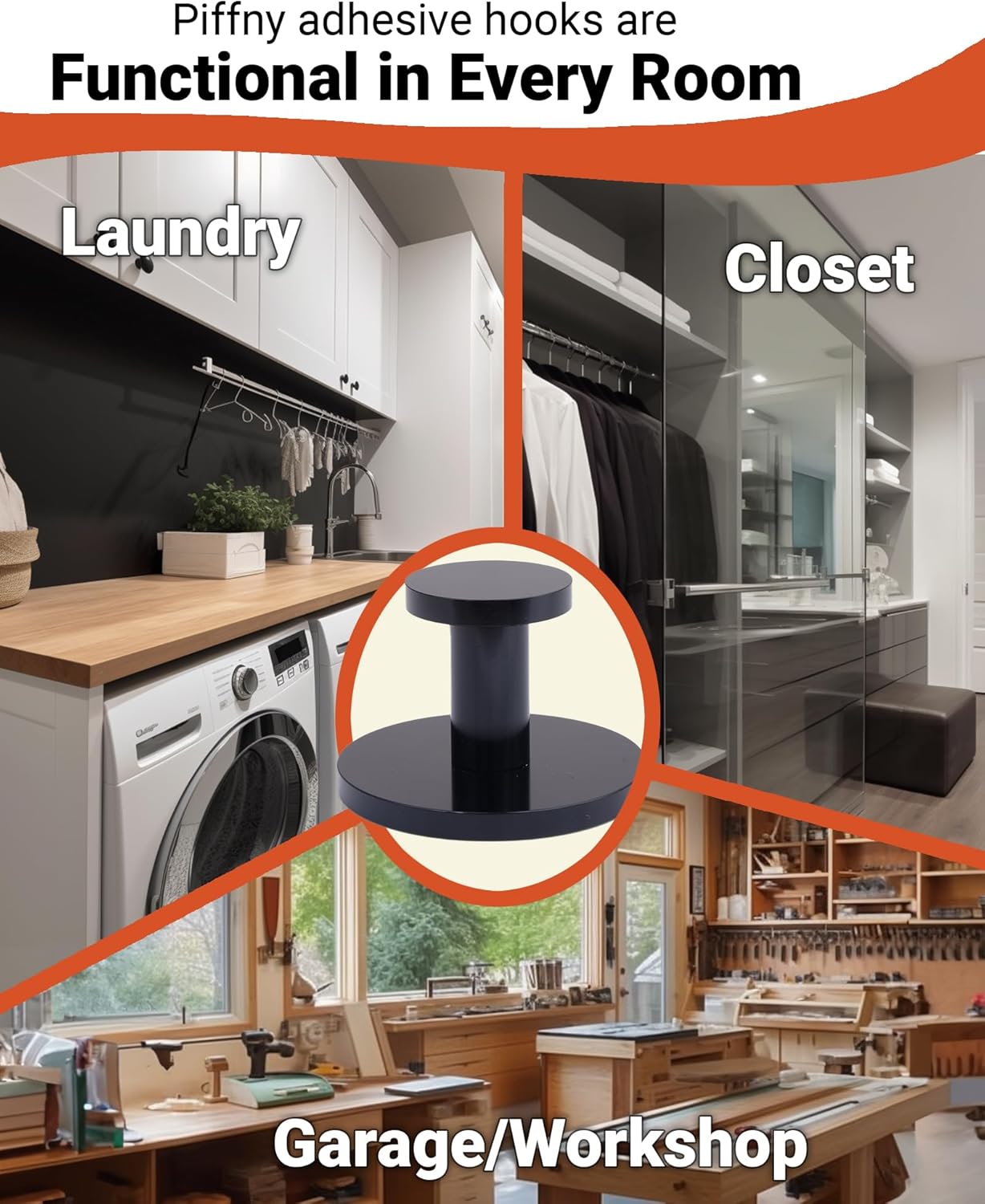 Round Adhesive Hooks for Hanging Towels, Clothes, Keys, and Robes in The Bathroom, Shower, Closet, Kitchen, and on Doors, Cabinets, and Countless Other Places - Black - 4 Pack