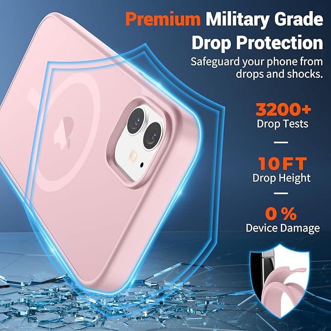 SUPFINE Magnetic for iPhone 12 Case/iPhone 12 Pro Case with Screen Protector (Compatible with MagSafe)(Military Grade Drop Protection) Translucent Matte Shockproof Phone Cover,Light Pink