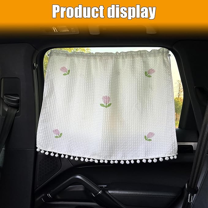 Car Side Windshield Sunshade, UV Protection Auto Window Sunshades Curtain for Baby, Universal Automotive Travel Blackout Privacy Accessories for Car Interior (Five Small Tulips)