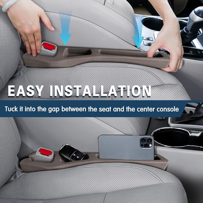 2PCS Car Seat Gap Filler Organizer, Car Organizers and Storage, Multi-Function Auto Side Seat Gap Filler for Prevent Items Falling, Vehicle Accessories Crevice Blocker for Truck SUV (Brown)