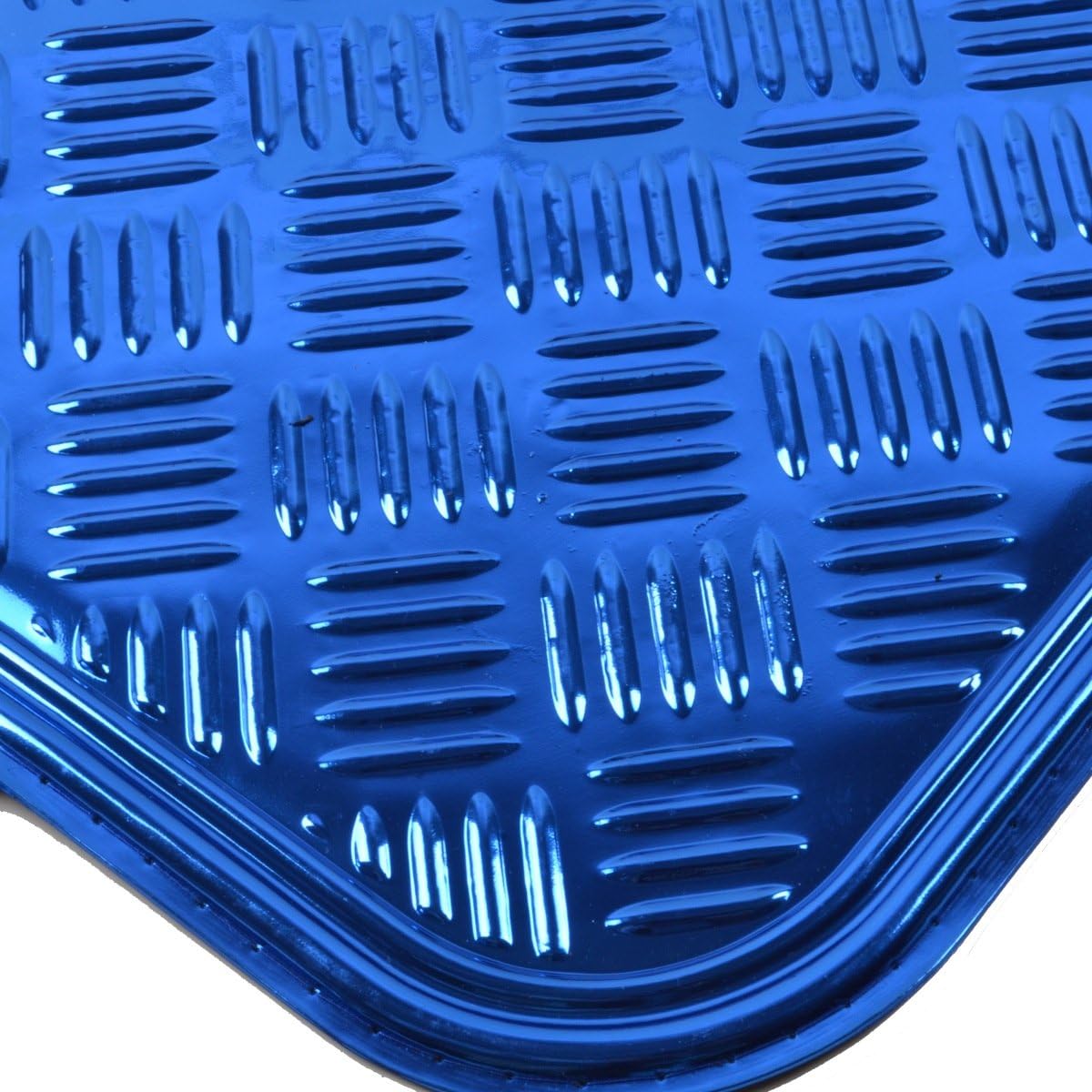 BDK 4-Piece All-Weather Universal Fit Front & Rear Floor Mats for Cars Trucks SUVs Vans, All-Weather Easy-to-Clean Diamond Metal Pattern Durable Heavy Duty Non-Slip Protection - Metallic Blue