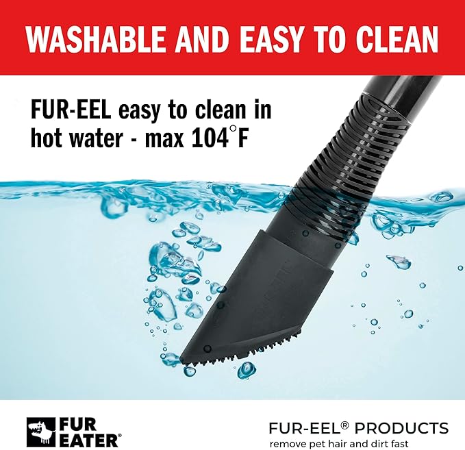 Fur-EEL Pet Hair Removal Tool for Car & Home | Universal Vacuum Attachment for Dog & Cat Hair | Fits 1-1/4" or 1-3/8" Hoses | Lint Remover with Soft Rubber Bristles | Easy to Clean & Reuse