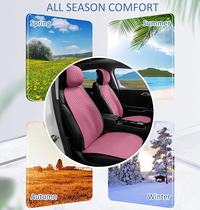 Linen Car Seat Covers Front Seat Covers Breathable Cloth Fabric Car Seat Protector - Universal Fit for Cars, Vans, SUVs, Trucks - 1 Units (1 Pack Pink)