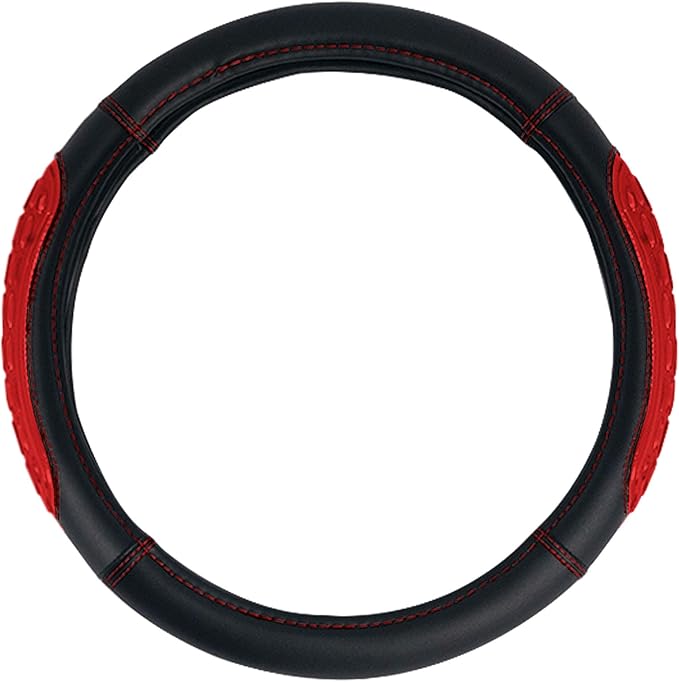 FH Group Universal Fit Ultra Grip Silicone and Faux Leather Steering Wheel Cover fits Most Cars, SUVs Red