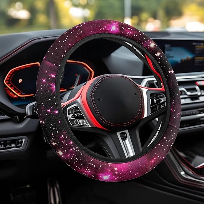 AFPANQZ Anti-Slip Steering Wheel Cover for Women Universal Fit 14 to 15 inch, Car SUV Sedans Accessories Neoprene Steering Wheel Protection Sweat Absorption Nebula Galaxy Pink Blue
