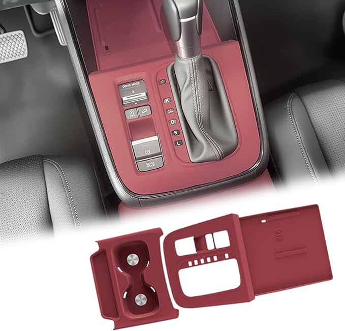 Silicone Gear Shift Panel Trim Cover for 2025 2026 Honda CRV Accessories Anti-Scratch Center Console Water Cup Holder Wireless Charging Protector Pad with CR-V 2023 2024(Not for Hybrid)-Red
