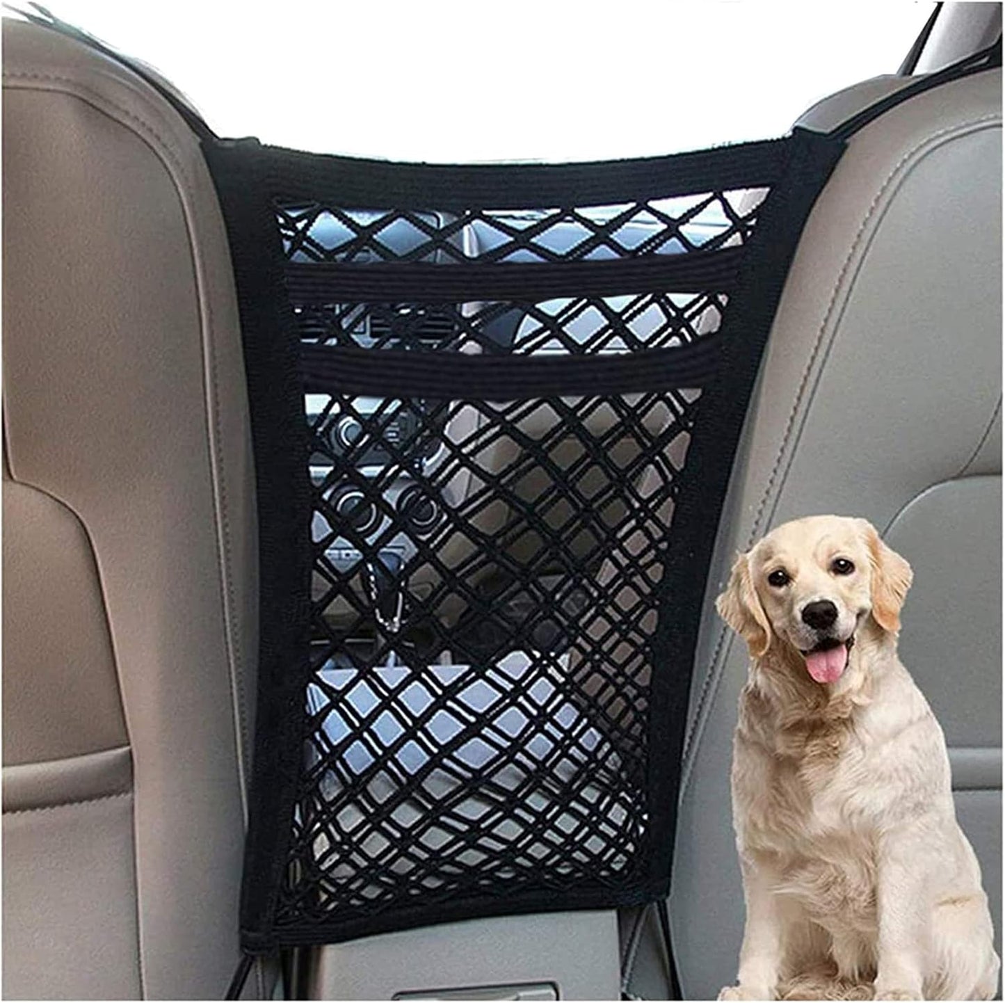 DYKESON Pet Barrier Dog Car Net Barrier with Auto Safety Mesh Organizer Baby Stretchable Storage Bag Universal for Cars, SUVs -Easy Install,Safer to Drive with Pets and Children, 3 Layer S