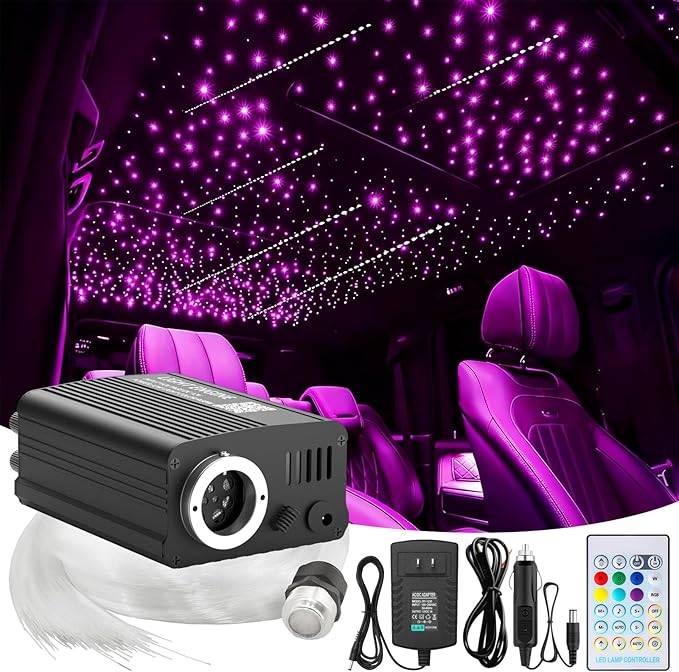 Meteor Twinkle 750 pcs 6.5ft Starlight Headliner Light,16W LED Star Ceiling Fiber Optic Light Kit APP/Remote Control for Car/Home/Party