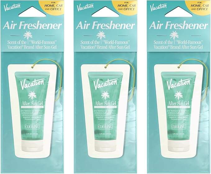 Vacation After Sun Gel Hanging Air Freshener, World Famous Signature Scent, Deodorizer for Car, Home & Office (Pack of 3)