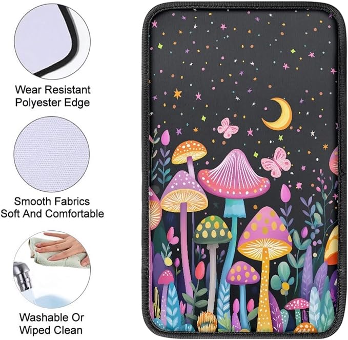 UNICEU Mushroom Moon Print Auto Interior Decor Armrest Cushion Cover Neoprene Car Center Console Armrest Protector Pad Universal Fit Trucks SUV Van
