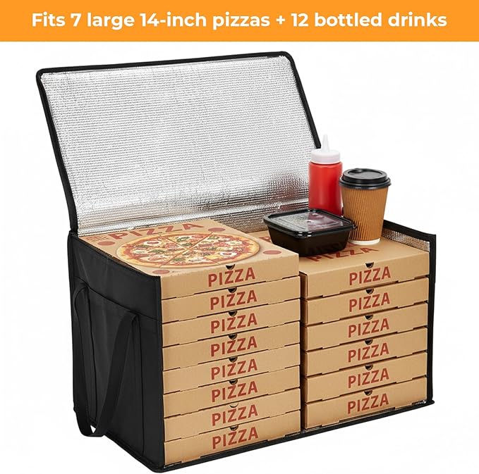 2-Pack 23" W x 15" H x 14" D Insulated Food Delivery Bag XXXL Large Capacity Thermal Cooler Bags for Grocery Shopping, Catering, Pizza Delivery, Rideshare, Travel, and Car Use