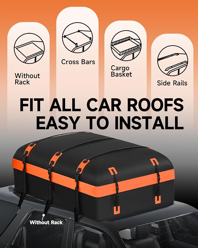 Car Rooftop Cargo Carrier Bag 30 Cubic Feet, Soft-Shell Luggage Cargo Bag Waterproof Bag, Include 2 Reinforced Straps, 6 Door Hooks, Anti-Slip Mat, Luggage Lock
