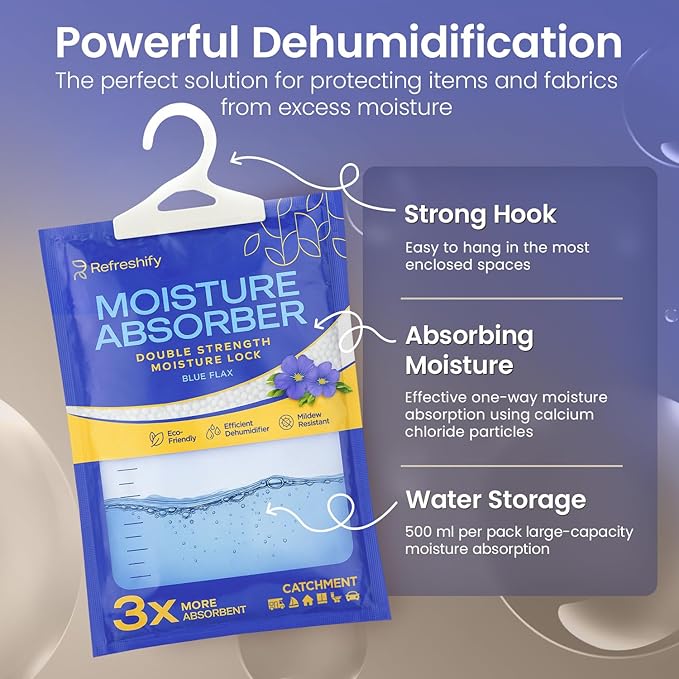 Moisture Absorbers and Humidity Absorber Bags for Closet - 10 Pack High-Efficiency Moisture Absorber and Humidity Packs for Home, Moisture Bags and Dehumidifier Bags for Car Blue Flax, 10 Pack