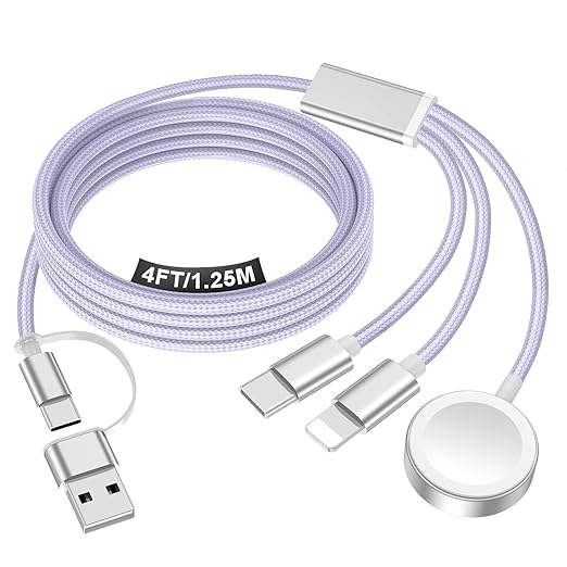 Travel Essentials for Apple Watch Charger,iPhone Charger,3 in 2 Type C/L/Magnetic Fast Charging Cable,Multi Charging Cable Portable Designed for iWatch Series,iPhone 17-11,Galaxy S26-S21,Car-4FT