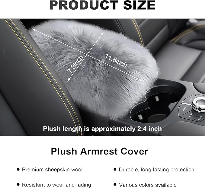 Center Console Cover, 11.81"×7.87" Automotive Fluffy Plush Center Armrest Protector, Universal Furry Comfortable Center Console Pad for Cars Trucks SUVs, Car Accessories (Gray)