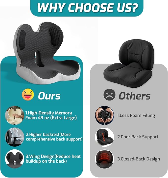 Ergonomic Seat Cushion,Office Chair Cushion with Lumbar Support Pillow,Car Orthopedic Seat Cushions,Designed for Sciatica,Tailbone,Back Pain Relief,for Office,Car,Truck,Home,Desk Chair