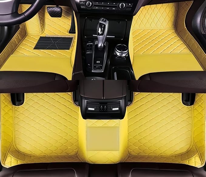 Yaruicar Custom Personalized Floor Mats for Cars Luxury Full Coverage All Car Floor Mats Anti-Slip Leather Car Mat Set Trucks & SUVs Trucks Automotive Floor Mats Liners (Yellows)