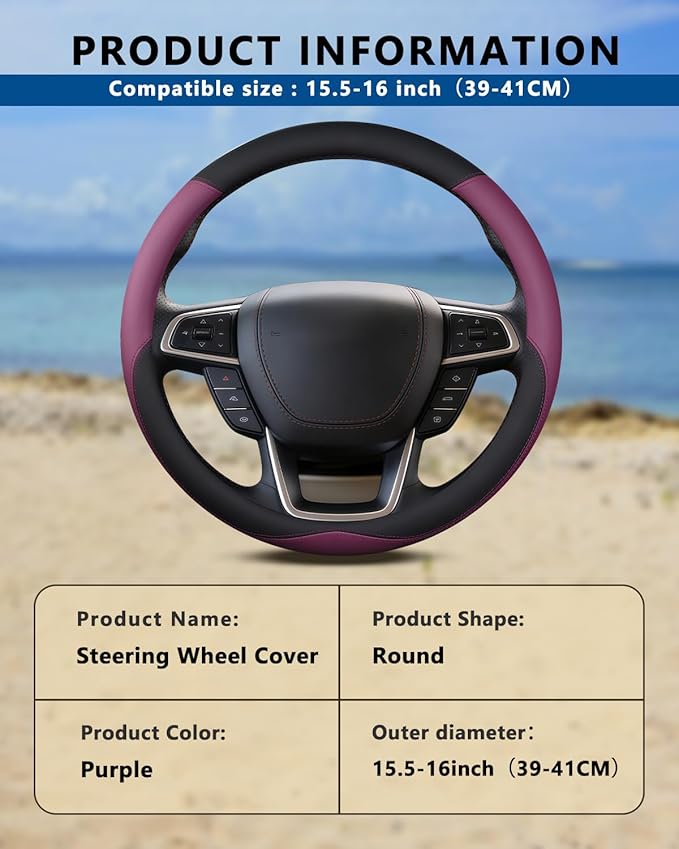 Heavy-Duty Steering Wheel Cover for RV Trucks & Campers - Non Slip Covers, Steering Wheel Grip for Motorhomes & Recreational Vehicles, Fits Oversized 15.5-16 Inch Wheels (Purple)