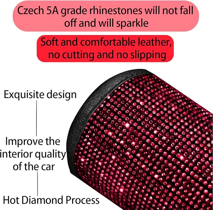 Bling Car Center Console Cover, Crystal Rhinestone Vehicle Armrest Cover Cushion with 2 Storage Bags for Women Girls, Diamond Auto Storage Box Protector Pad, Universal Fit (Red)