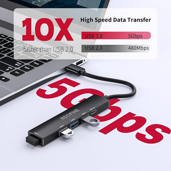 5-Port Powred USB 3.0 Hub,USB Hub Splitter,Portable USB Adapter Mini Multiport Expander for Desktop, Laptop, Gamepad,U Disk, Printer, Mouse, Keyboards