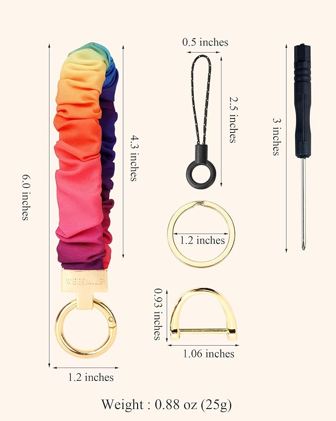 WEESMILE Keychain Wristlet, Stretchy Key Chain for Car Keys with D ring, Cute Scrunchie Wrist Bracelet for Women Men