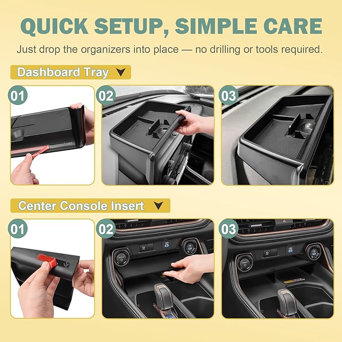 3PCS Center Console Organizer Set Compatible with 2024 2025 2026 Toyota Grand Highlander Accessories — Dashboard Organizer + Front Console Insert Divider + Armrest Storage Box, ABS Storage Tray