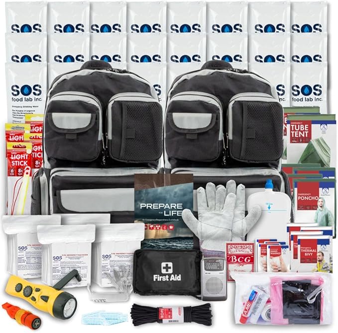 Emergency Zone 2 & 4 Person 72 Hour Survival Kit | Bug Out Bag with Food, Water, First Aid, Emergency Shelter, Survival Gear - Disaster Preparedness Go Bag for Earthquake, Hurricane, Car, Home