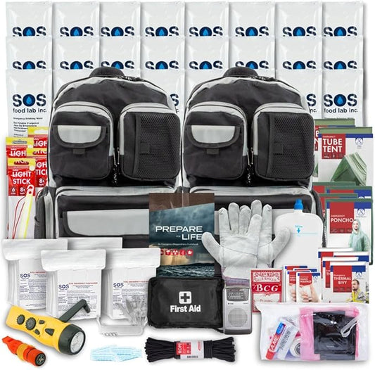 Emergency Zone 2 & 4 Person 72 Hour Survival Kit | Bug Out Bag with Food, Water, First Aid, Emergency Shelter, Survival Gear - Disaster Preparedness Go Bag for Earthquake, Hurricane, Car, Home