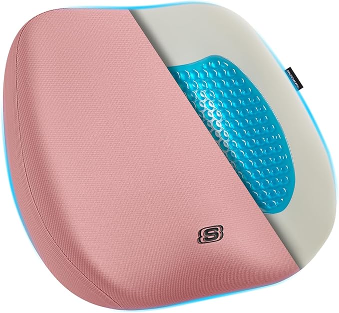 Skechers Seat Cushion Premium Gel & Memory Foam-Office Chair Cushion for Tailbone Pain Relief,Butt Pillow for Office Chair,Car seat Cushion,Long Sitting Office Workers,and Car Drivers,Pink