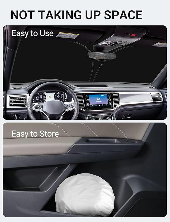 Proadsy Windshield Sun Shade Custom Fit Volkswagen Atlas 2018-2024 2025 2026 4-Layer Foldable Front Sunshade Protector Sun Visor Blocks UV Rays Keep Car Cooler