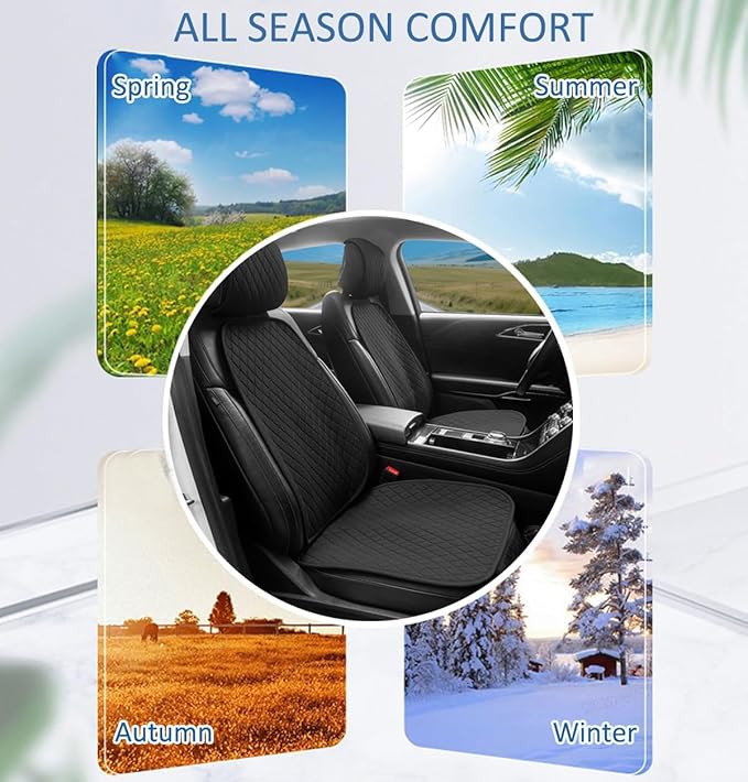 Linen Car Seat Covers Front Seat Covers, Breathable Cloth Fabric Car Seat Protector with Storage Pocket Anti-Slip Car Seat Protector Universal Fit for 98% Cars SUV Trucks (2Pack Black)