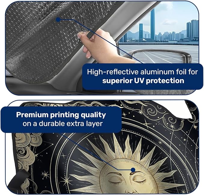 GENANY Celestial Windshield Sun Shade for Car SUV Truck (55x30 Inches), Front Window Visor for Windows, Protector Blocks UV