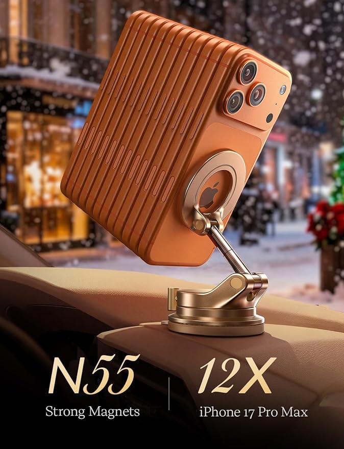 LISEN for Magsafe Car Mount, Cell Phone Holders for Your Car, Magnetic Car Accessories for Women Men Truck Jeep BMW, Vacuum Gifts Kits for iPhone 17 Pro Max 16 15 14 13 12, Samsung S26, Gold Red