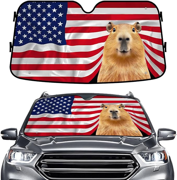 GENANY Capybara Flag Windshield Sun Shade for Car SUV Truck (55x30 Inches), Sun Shade Windshield, Shades for Front Windows, Protector Blocks UV, Car Decor