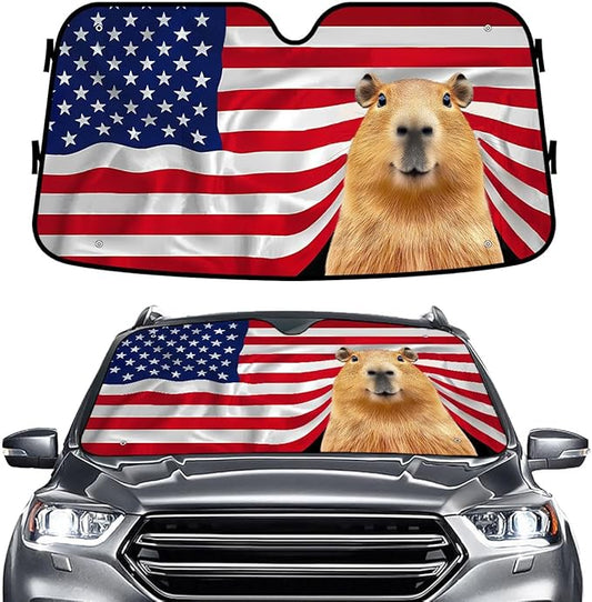 GENANY Capybara Flag Windshield Sun Shade for Car SUV Truck (55x30 Inches), Sun Shade Windshield, Shades for Front Windows, Protector Blocks UV, Car Decor