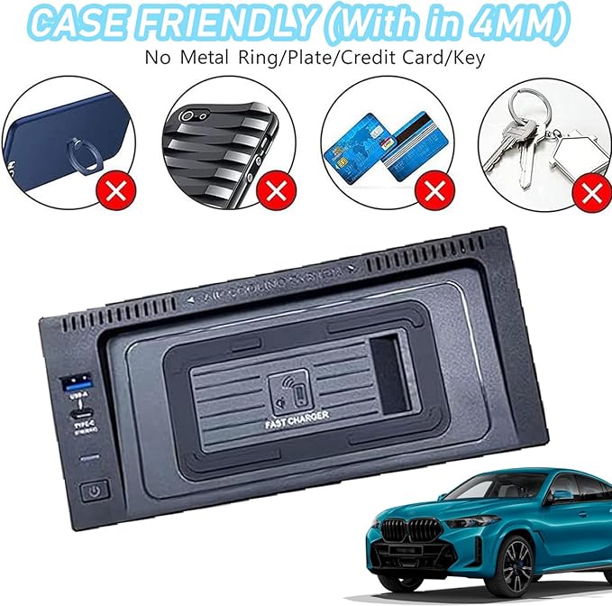 Wireless Car Charger with 15w Wireless and 27w USB Qc 3.0 Fast Charging for BMW X5/X6 2014-2018 Center Console Charging Pad Mat Interior Accessories