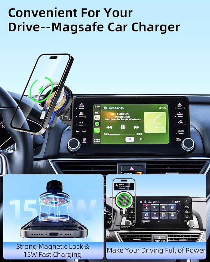 PZK Car Phone Mount for Honda Accord 2018-2022 Sport SE/EX/EX-L/Touring/LX Accessories 10th Gen Accord for 8-inch Screen Magnetic 15W Fast Wireless Charger Phone Holder 360° Rotation with Stroage Box