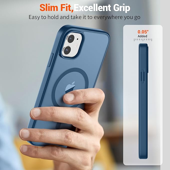 SUPFINE Magnetic for iPhone 12 Case/iPhone 12 Pro Case (Compatible with MagSafe)(Military Grade Drop Protection) Slim Translucent Matte Shockproof with Anti-Fingerprint Phone Case,Deep Blue