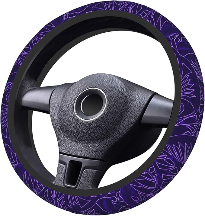 Purple Tapa Partten Car Steering Wheel Cover for Women Men 14-15 Inch Stretch Cloth Anti-Slip Wrap Protector Case Fit Universal Auto Accessories Decor Sweat Absorption (No Tools Needed)