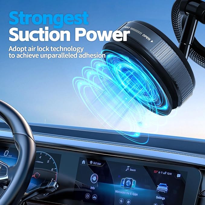 Upgraded 360°Vacuum Magnetic Phone Holder，Car Phone Mount，Suction Cup Car Phone Mount for Magsafe, Adjustable Magnetic Phone Stand Compatible with iPhone 16 Pro Max