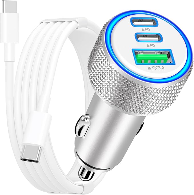 [Apple MFi Certified] iPhone 17 Car Charger, Rombica 3-Port 67W Dual USB-C&USB-A Car Power Cigarette Lighter PD/QC Type-C Fast Car Charger with Type-C Cable for iPhone 17/17 Pro Max/16 Pro/15 Pro/iPad
