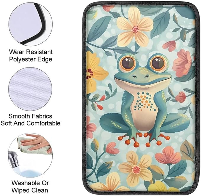 Auto Center Console Cover Pad for SUV,Truck,Car, Frog Floral Car Armrest Seat Box Cover, Auto Armrest Protector Car Accessories for Women Men