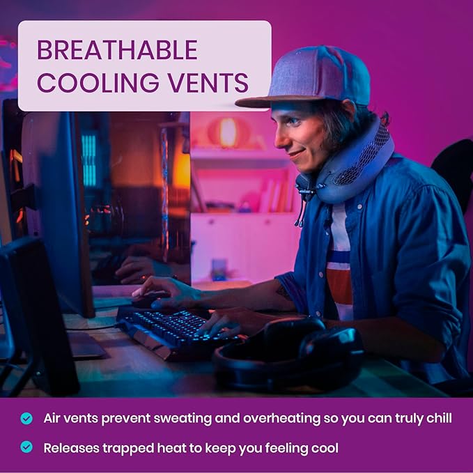 Cabeau Evolution Cool Long Haul Flight Cooling Travel Neck Pillow with Supportive Memory Foam, Airflow Vents, Compact Carrying Case, Purple