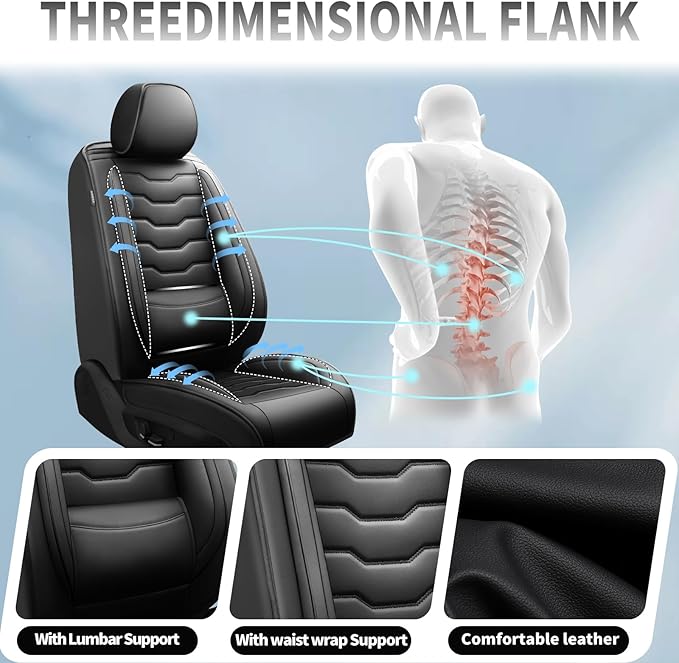 Fit Versa Car Seat Covers Compatible with Nissan Versa 2008-2025 2026 - Full Set Premium Leather， Waterproof Breathable， All-Weather Seat Cushion Protecto&Airbag Compatible（Full Set,Black