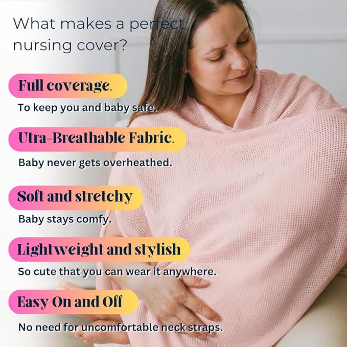 Breathable Nursing Cover for Breastfeeding | Ponchy by Gold Mamas | 5 in 1 Nursing Poncho | Baby Registry Essentials | Rose Pink